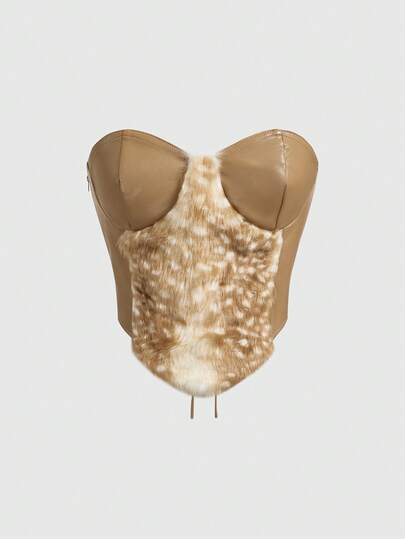 Hippie Y2K sexy Hirsch Flecken Muster Plüsch Bandeau Top für Frauen