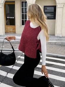 Serisse Women's Solid Color Round Neck Side Slit Hem Fashion Woolen Vest, Autumn/Winter Valentine's Day Casual Red - Burgundy - View 1