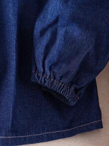 EMERY ROSE Women's Solid Color Lace-Up Front Button Long Sleeve Denim Blouse