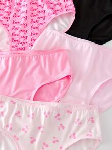 SHEIN 5件套少女简约樱桃爱心字母系列柔软舒适纯棉内裤