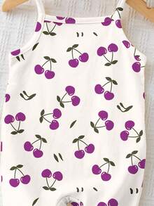 Cute White Cherry Pattern Baby Girl Casual Romper,Basic Summer Vacation Outfits,Korean Style Sleeveless Beach Rompers For Spring/Summer Outing Items - Multicolor - View 4