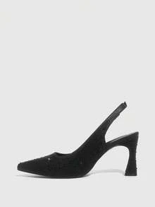 CUCCOO TILAWA Women's Pointed Toe High Heel Black Rhinestone Glamorous Sexy Party Banquet Backless Pumps - Black - View 9