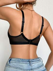 DesireSculpt 1 pieza Sujetador inalámbrico de encaje y parches para mujer - Negro - Ver 2