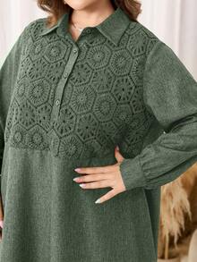 Lacomfia Maxikleid im Arabischen Stil mit langen Ärmeln und einfarbigem Design, Große Größen - Grün - Übersicht 6