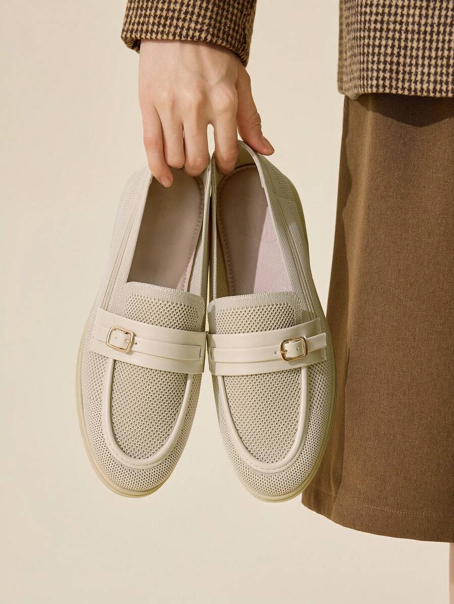 CUCCOO BASICS Women's Buckle Design Casual Fashionable Flat Shoes Valentine's Day - Apricot - View 1