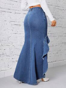 EMERY ROSE Chân váy bút chì denim xẻ cao dáng đuôi cá thời trang và thanh lịch dành cho nữ - Màu xanh lam - Xem 2