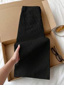 Jeans blancos anchos y sueltos con bolsillos, de uso casual y versátil para mujeres - Negro - Ver 3