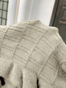 Pariaura Pulover elegant pentru femei, cu decolteu în V, mânecă lungă, culoare solidă, cu volane, tricotat - Cămilă - Vizualizare 3