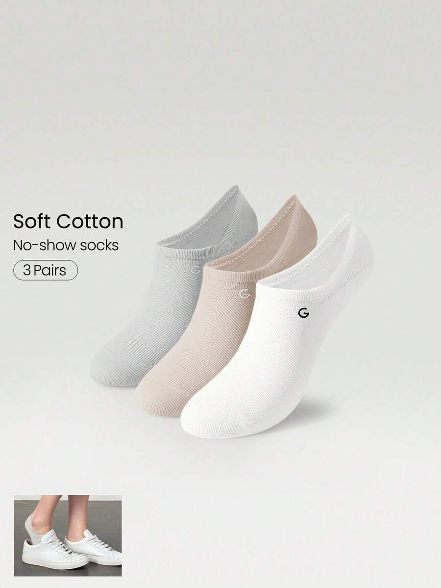 GLOWMODE 3 Pairs Invisible No-Show Socks Walk A Mile Soft Grip Daily Studio Workout Gym - Multicolor - View 1