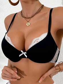 DesireSculpt 1 pieza Sujetador con aros y parches de encaje para mujer - Negro - Ver 1