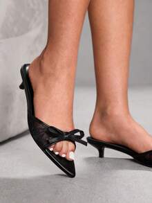 CUCCOO SZL Giày sandal cao gót mũi nhọn, đính nơ thời trang dành cho nữ. - màu đen - Xem 7