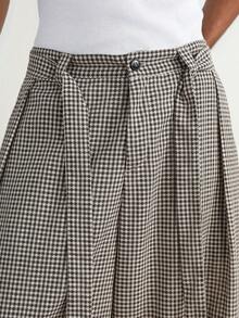 TOKVUE 男士复古休闲通勤条纹阔腿裤，美拉德风格，男士阔腿裤，男士褶裥裤，男士宽松裤，街头热销INS风裤装，格子宽松直筒裤，美式休闲休闲裤，日常男友/老公礼物，周年纪念礼物，圣诞节穿搭，复古商务休闲裤，秋冬 - 棕色 - 查看 6