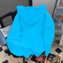 Mujer sudadera casual con capucha estampado lazo diseño holgado cuello redondo manga larga uso diario ocio - Azul cielo - Ver 2