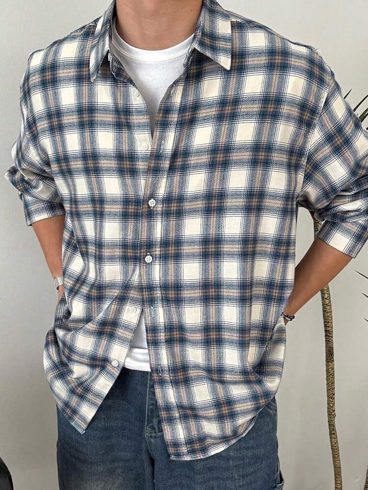 Men's Plaid Loose Fit Casual Shirt, Spring/Autumn