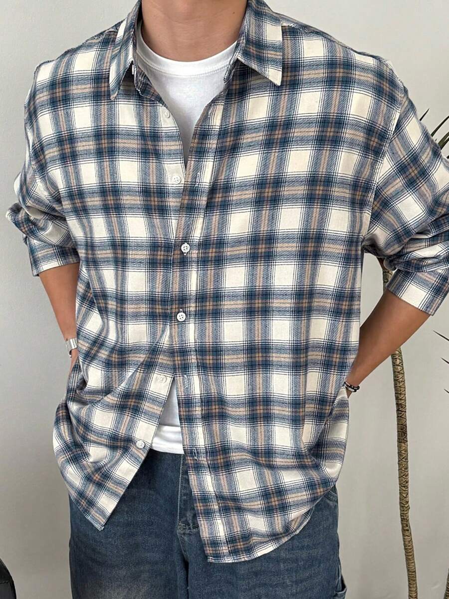 DAZY 男士格子宽松休闲衬衫,春秋季 - 彩色 - 查看 1