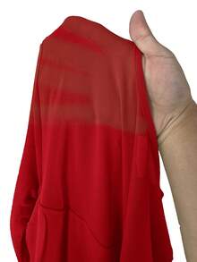 Silquee 女士优雅撞色网纱荷叶边长袖连衣裙，秋季 - 紅色 - 查看 7