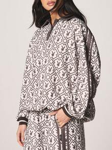 Missguided x Playboy Áo nỉ dài tay dáng rộng họa tiết thỏ hình học, cổ bẻ, màu nâu. - Nhiều màu - Xem 3