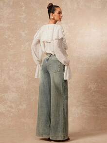 Lumalex 早春波点V领荷叶边多层喇叭袖雪纺宽松上衣，适合女士度假、生日、婚礼等场合，是浪漫日间派对、夏季假日、海滩度假、奢华造型、舞会、聚会、宴会、低调奢华、富贵典雅、锐舞派对、音乐节等场合的理想之选。 - 白色 - 查看 6