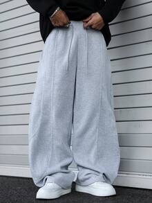 PAVTROS Quần nỉ nam dáng rộng, có dây rút, kiểu dáng thường ngày. - Xám - Xem 4