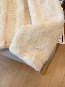 Qadelle Women's Elegant Solid Color Fuzzy Button Long Sleeve Jacket, Autumn/Winter - Apricot - View 4