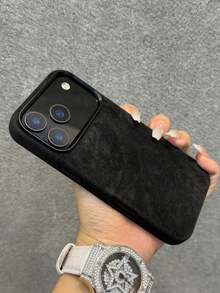 SHEIN Basic living Ốp lưng điện thoại giả da cao cấp, chất liệu flannel, tương thích với iPhone 17 Pro Max, 17Pro, 17Air, 17, 16, 15, 14, 13, 12 Pro Max, chống sốc và mềm mại. - màu đen - Xem 6