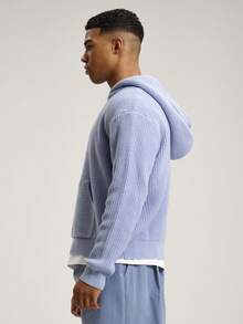 Musero Sudadera con capucha de punto, de ajuste relajado, de manga larga, con bolsillo tipo canguro, hombros caídos y corte recto, esencial para primavera y verano - Azul - Ver 3