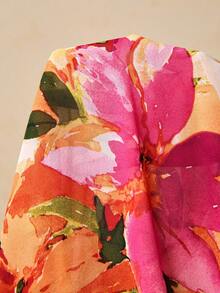 SHEIN VCAY 大码女式雪纺印花长袖衬衫，荷叶边下摆，春季女装 - 彩色 - 查看 7