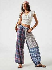 SoleilVie Quần ống rộng cạp chun họa tiết kẻ caro phối màu độc đáo - Sự kết hợp nghệ thuật giữa các loại vải kẻ caro nhiều màu sắc, thắt dây ren, kiểu dáng thường ngày, một item không thể thiếu cho những bộ trang phục thời thượng và cá tính. - Nhiều màu - Xem 1