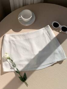 SHEIN EZwear 女士纯色低腰短裙 - 白色 - 查看 4