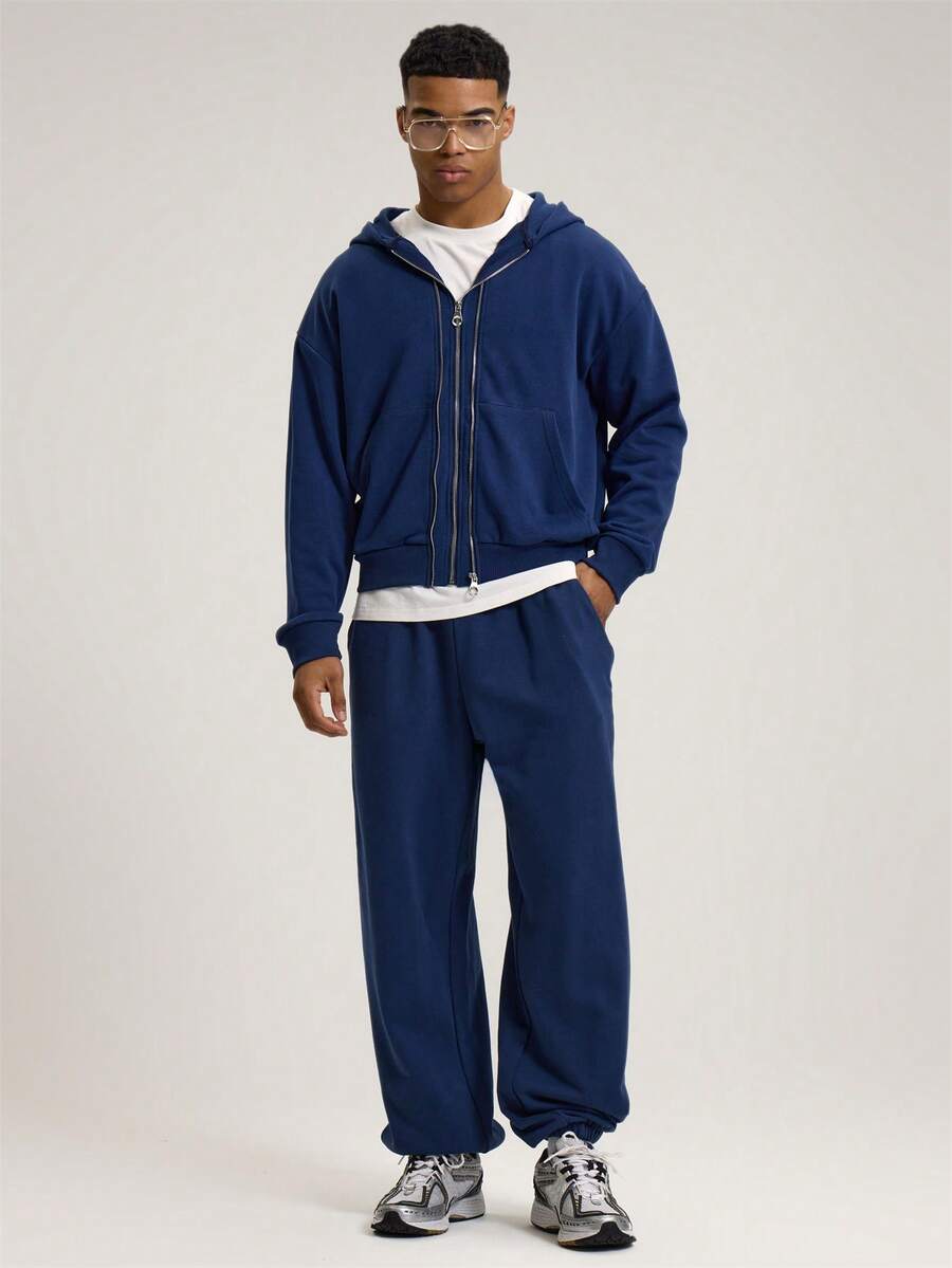 Musero Loose Fitted Basic Style Elasticted Waistband Cuffed Leg Jogger Sweatpants Co Ord Tracksuit Bottoms Only Essentials Spring&Summer - Navy Blue - View 1