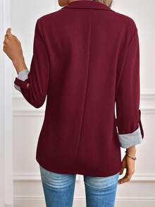 SHEIN LUNE Women's Turn-Down Collar Single Button Casual Blazer Jacket In Fall/Winter - Burgundy - View 3