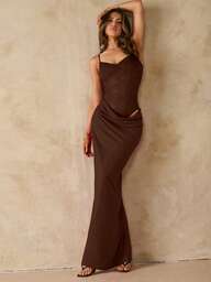 SHEIN BAE Czerwona/bordowa, prześwitująca, marszczona, koronkowa, patchworkowa sukienka z odkrytymi plecami, seksowna sukienka na letnie wakacje na plaży z cienkimi ramiączkami, suknia w stylu boho z odkrytymi plecami, strój na koncert dla kobiet, sukienka dla druhny