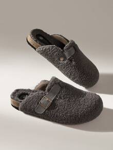 Solecia Plush Solid Color Fashionable Comfortable Versatile Casual Flat Shoes - Dark Grey - View 6