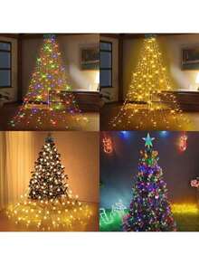 LED Lights String Round Ring Christmas Tree Topper Light Waterfall Hanging Tree Running Water Lights Holiday Party Atmosphere Decoration Lights String For Patio Garden Lawn Indoor Wedding Home Decor Fall Decor Autumn Decor Birthday Decorations - Warm white - View 9