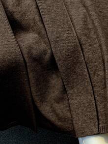 Franclia 女士纯色长袖长款开衫毛衣 - 棕色 - 查看 6