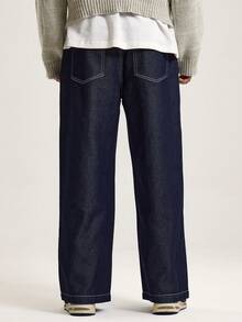 Musero Wide Leg Baggy Fit Jeans Contrast Stitch Denim Trouser SPRING SUMMER Essentials Streetstyle - Dark Wash - View 4