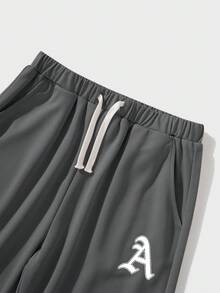 SHEIN 男童字母印花圆领短袖T恤和抽绳腰休闲裤套装 - 灰色 - 查看 6