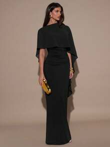 SHEIN BAE Đầm đuôi cá màu trơn thanh lịch dành cho nữ, thích hợp cho mùa hè. - màu đen - Xem 4