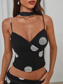 Aloruh Conjunto de 2 piezas de mujer con estampado de lunares de malla elegante para playa, vacaciones y citas - Multicolor - Ver 4