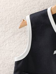 SHEIN Bộ trang phục mùa hè thanh lịch dành cho bé gái: Áo cardigan không tay thắt nơ và chân váy xếp ly. - Màu xanh lam - Xem 4