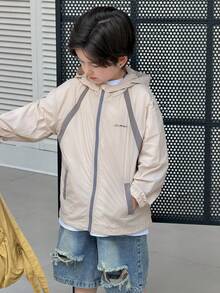 DAZY Chaqueta con capucha informal y versátil con estampado de letras para niño, primavera - Albaricoque - Ver 6