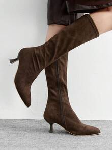 CUCCOO BIZCHIC Bottes mi-mollet à talon haut à bout pointu polyvalentes pour femmes - Tabac - Voir 3