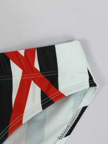 Manfinity KASUA Quần bơi tam giác nam mùa hè, phối màu sọc, họa tiết kẻ sọc. - Đen và trắng - Xem 6