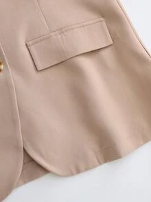 Franclia 休闲卡其色西装外套搭配吊带收腰直筒连衣裙，女士两件套套装，适合春秋季节，商务/休闲场合均可穿着。 - 棕色 - 查看 5