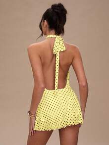 SHEIN BAE Đầm nữ chấm bi cổ yếm hở lưng không tay - Màu vàng - Xem 2