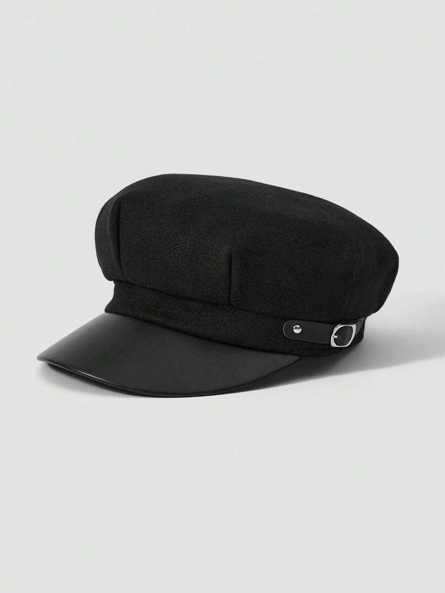 Y2Kool 1pc Women Buckle Decor Baker Boy Cap - Black - View 1