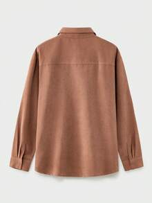 EASEVO Men Plus Size Casual Elegant Shirt, Shades Of Brown Autumn Textured Woven Long Sleeve Loose Shirt, Stylish Solid Color Earthy - Khaki - View 10