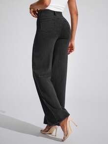 Flexra Quần jeans ống đứng chất liệu vải mềm mại, không co giãn, màu xanh nhạt, dành cho nữ, kiểu dáng thường ngày, thích hợp cho kỳ nghỉ. - Xám - Xem 4
