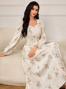 Modelyn Fashionable Romantic Floral Print Long Apricot Dress For Women - Apricot - View 7