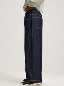 Musero Wide Leg Baggy Fit Jeans Contrast Stitch Denim Trouser SPRING SUMMER Essentials Streetstyle - Dark Wash - View 3